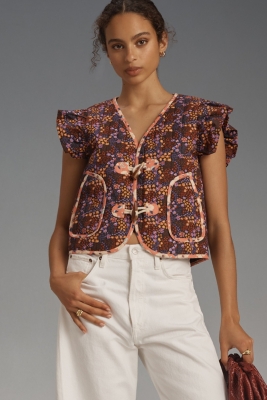 Printed Ruffled Toggle Vest | Nuuly