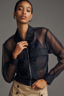 Sheer Organza Bomber Jacket