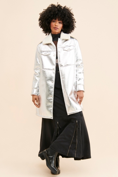 Sherpa Collar Metallic Long Coat | Nuuly
