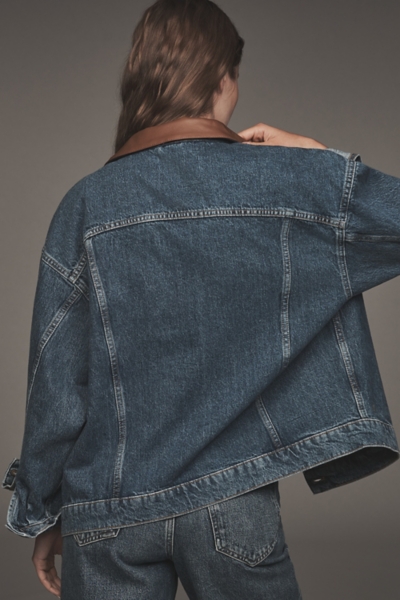 The Weston Vegan Leather Collar Denim Jacket | Nuuly