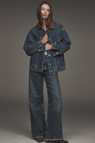 The Weston Vegan Leather Collar Denim Jacket | Nuuly