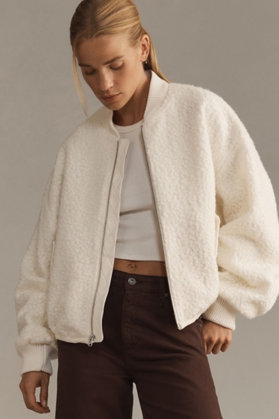 Ruched Sleeve Sherpa Bomber Jacket | Nuuly