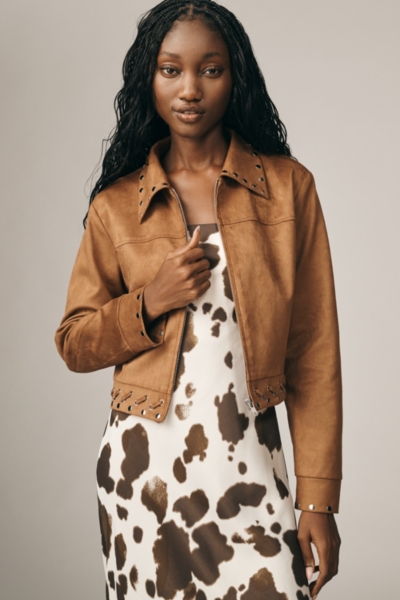Vegan-Suede Whipstitch Studded Jacket | Nuuly