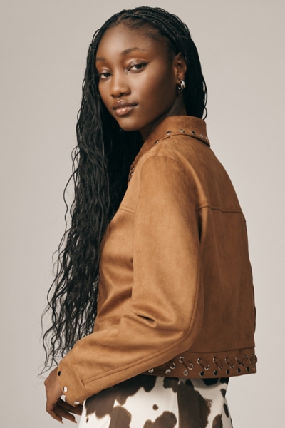 Vegan-Suede Whipstitch Studded Jacket | Nuuly