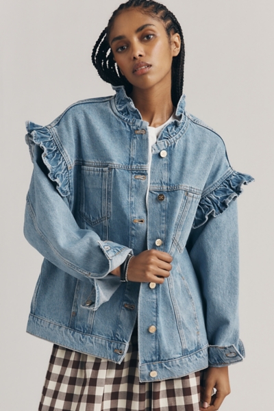Denim Ruffle Trucker Jacket | Nuuly