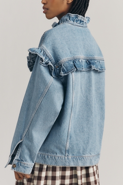 Denim Ruffle Trucker Jacket | Nuuly