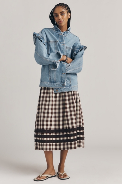 Denim Ruffle Trucker Jacket | Nuuly