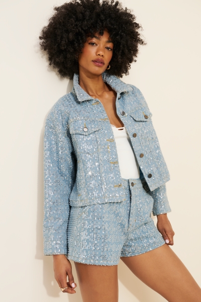 Sequin Houndstooth Denim Jacket | Nuuly