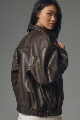 Oversized Washed Vegan Leather Jacket | Nuuly