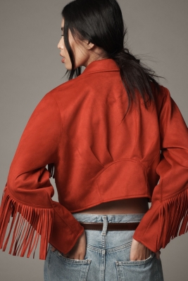 Vegan-Suede Fringe Moto Jacket | Nuuly