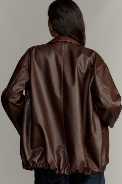 Sofia Vegan-Leather Long Bomber Jacket | Nuuly