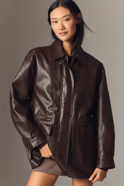 Cinched-Waist Vegan-Leather Jacket | Nuuly