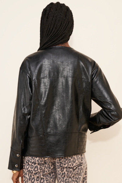 Vegan-Leather Asymmetric Snap Moto Jacket | Nuuly