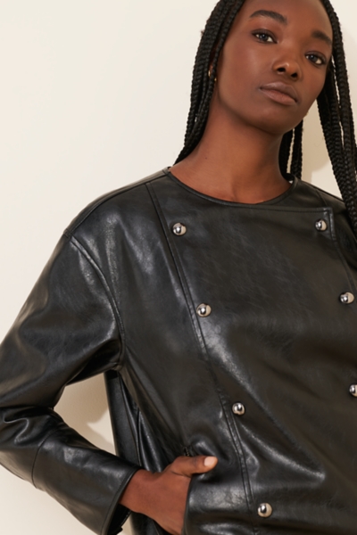 Vegan-Leather Asymmetric Snap Moto Jacket | Nuuly