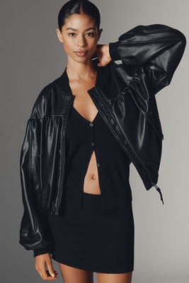 Vegan-Leather Crop Bubble Bomber Jacket | Nuuly
