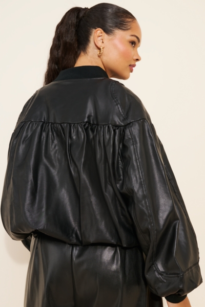 Vegan-Leather Crop Bubble Bomber Jacket | Nuuly