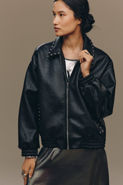 The Rylie Studded Faux-Leather Bomber Jacket | Nuuly