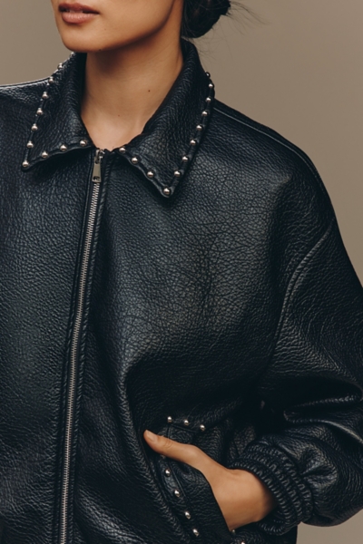 The Rylie Studded Faux-Leather Bomber Jacket | Nuuly