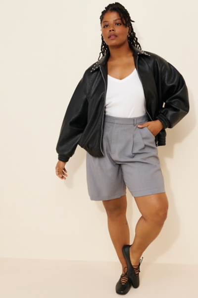 The Rylie Studded Faux-Leather Bomber Jacket | Nuuly
