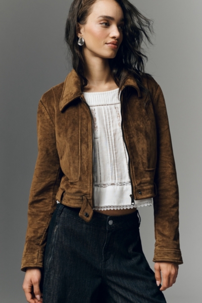 Rumi Shrunken Stretch Faux Suede Moto Jacket | Nuuly