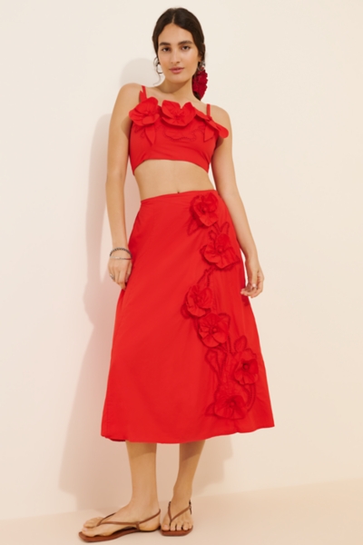 Cotton Floral Appliqué Midi Skirt | Nuuly
