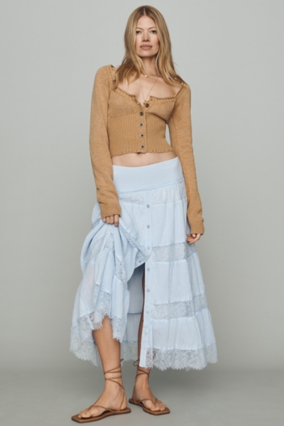 Cotton Tiered Lace Midi Skirt | Nuuly