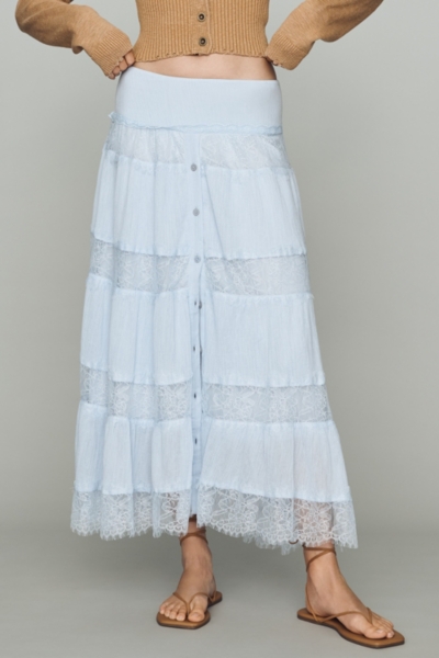 Cotton Tiered Lace Midi Skirt | Nuuly