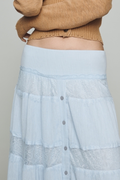 Cotton Tiered Lace Midi Skirt | Nuuly