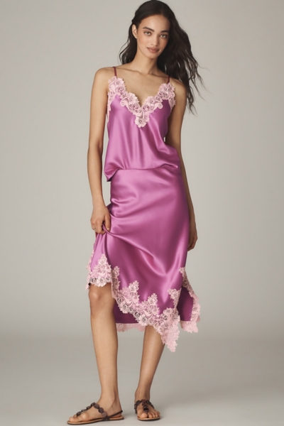 Lace-Trim Bias-Cut Slip Midi Skirt | Nuuly