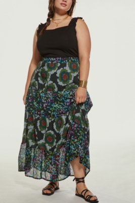 【NONCODE】Hoaen Unbal Tiered Skirt No Boundaries Juniors Tiered Woven Maxi Skirt, Sizes XS-XXXL