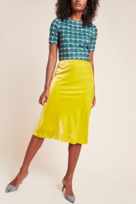 anthropologie yellow velvet skirt