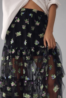 スカート Fendi Embroidered Tulle Maxi Skirt With Sheer Overlay Fendi Embroidered Tulle Maxi Skirt With Sheer Overlay In