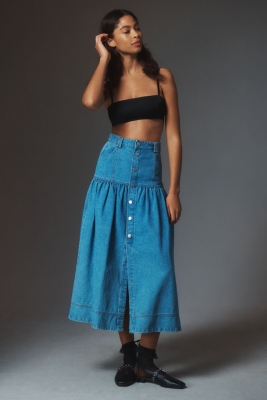 【BAON】Dokui Check Unbalanced Banding Midi Skirt High Waist Slit Linen Midi Skirt