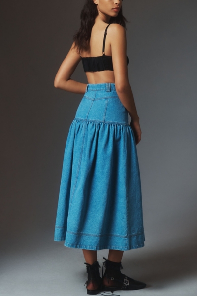 basque denim dress 80s Western Style Denim Dress with Basque Waistline and Dolman Sleeves by  PBJ/Fitted Bodice/Top Stitched Details/Vintage Size 7