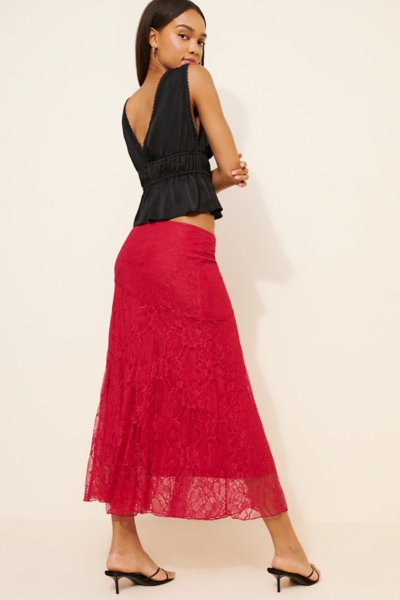 Asymmetric Drop-Waist Lace Midi Skirt | Nuuly