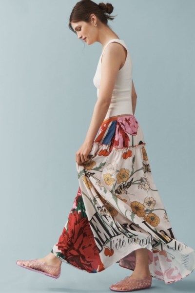 Linen Blend Printed Maxi Skirt | Nuuly