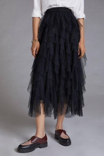 Tesia Ruffled Tulle Midi Skirt | Nuuly
