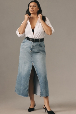 The Madi Front-Slit Denim Skirt