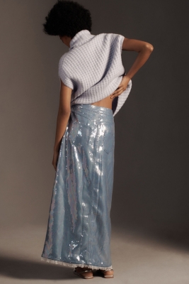Silver sequin denim skirt new arrivals