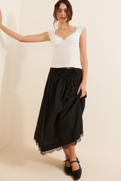 Waisted Linen Blend Lace Trim Skirt | Nuuly