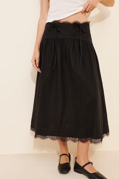 Waisted Linen Blend Lace Trim Skirt | Nuuly