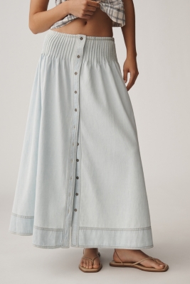 【BAON】Suab Belt Pintuck Long Skirt Long Skirt / Long Boho Skirt / Maxi Skirt /double Fabric