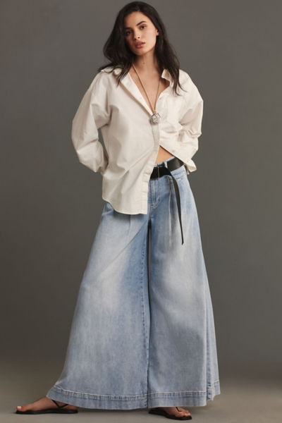 Pleated Palazzo Mid-Rise Wide-Leg Jeans | Nuuly
