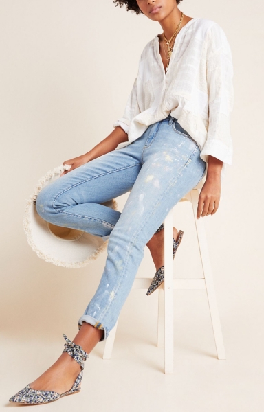 Paint Splatter Embroidered Slim Straight Jeans | Nuuly