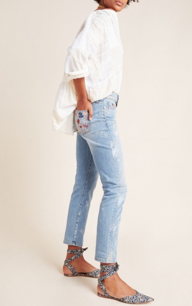 Paint Splatter Embroidered Slim Straight Jeans | Nuuly