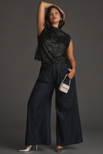 The Avery Pleated Wide-Leg Denim Trousers | Nuuly