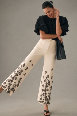 Colette Embroidered Crop Wide-Leg Jeans