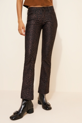 Animal Print High-Rise Flare-Leg Jeans