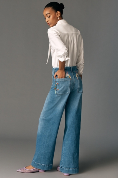 The Colette Full-Length Wide-Leg Embroidered Jeans | Nuuly