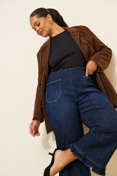 The Colette Denim Ruffled Cropped Wide-Leg Jeans | Nuuly